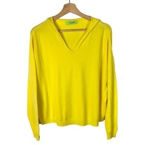 Boutique For Her Paris Bright Yellow V-Neck Pullover Hooded Sweater M